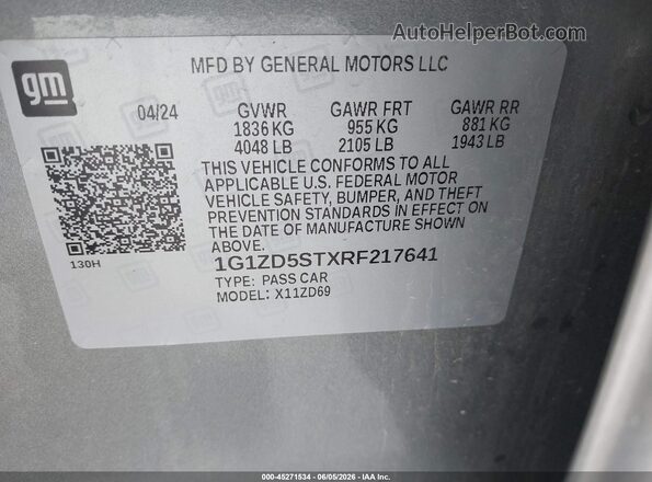 1G1ZD5STXRF217641 2024 CHEVROLET MALIBU Gray Engine compartment view