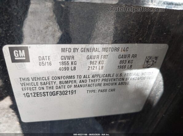 1G1ZE5ST0GF302191 2016 CHEVROLET MALIBU Black 