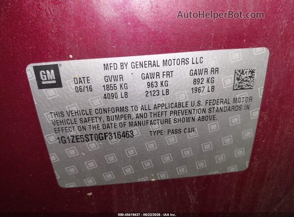 1G1ZE5ST0GF316463 2016 CHEVROLET MALIBU Burgundy Engine compartment view