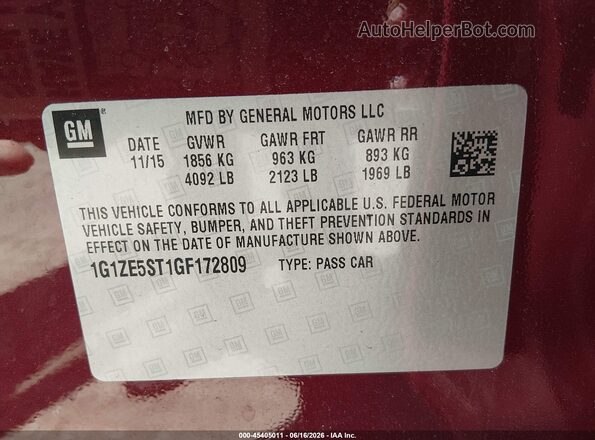 1G1ZE5ST1GF172809 2016 CHEVROLET MALIBU Red 