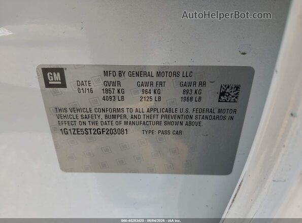 1G1ZE5ST2GF203081 2016 CHEVROLET MALIBU White Engine compartment view