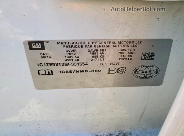 1G1ZE5ST2GF351554 2016 CHEVROLET MALIBU Белый 