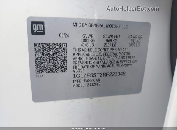 1G1ZE5ST2RF221048 2024 CHEVROLET MALIBU White Engine compartment view