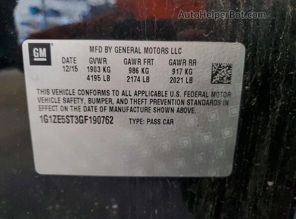1G1ZE5ST3GF190762 2016 CHEVROLET MALIBU Black 