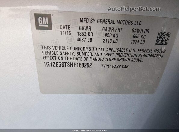 1G1ZE5ST3HF168262 2017 CHEVROLET MALIBU Blue Вид підкапотного простору