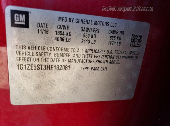 1G1ZE5ST3HF182081 2017 CHEVROLET MALIBU Red Engine compartment view