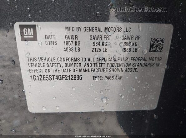 1G1ZE5ST4GF212896 2016 CHEVROLET MALIBU Gray Vista del compartimento del motor