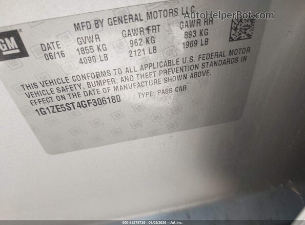 1G1ZE5ST4GF306180 2016 CHEVROLET MALIBU Серебряный 