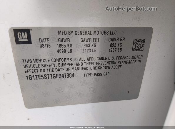 1G1ZE5ST7GF347984 2016 CHEVROLET MALIBU White Շարժիչի բաժամունքի տեսք