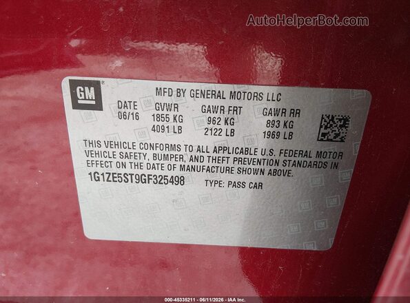 1G1ZE5ST9GF325498 2016 CHEVROLET MALIBU Red Շարժիչի բաժամունքի տեսք