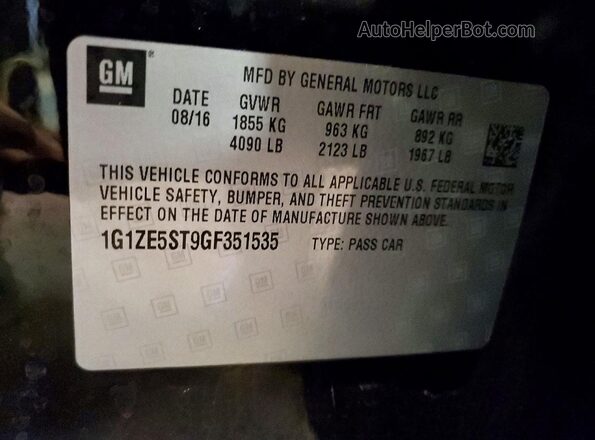 1G1ZE5ST9GF351535 2016 CHEVROLET MALIBU Black 