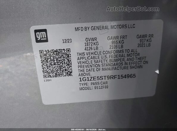 1G1ZE5ST9RF154965 2024 CHEVROLET MALIBU Gray Vista del compartimento del motor