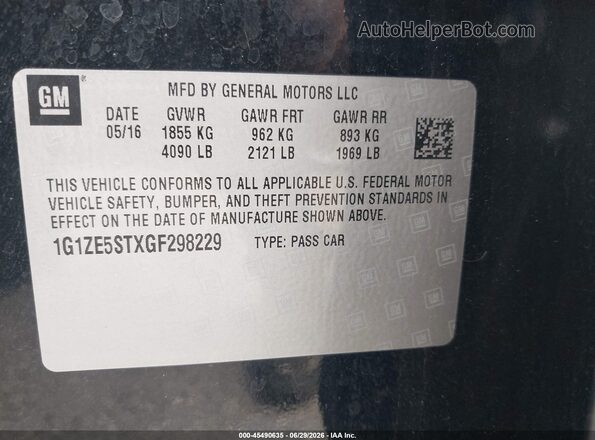 1G1ZE5STXGF298229 2016 CHEVROLET MALIBU Black ძრავის განყოფილების ხედი