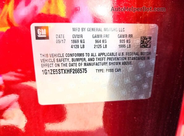 1G1ZE5STXHF266575 2017 CHEVROLET MALIBU Red VIN sticker view