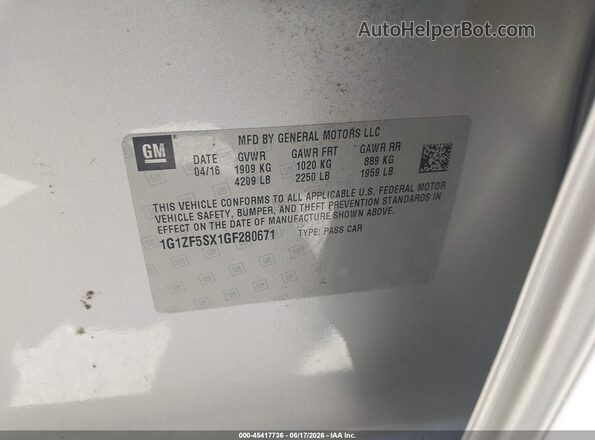 1G1ZF5SX1GF280671 2016 CHEVROLET MALIBU Silver Շարժիչի բաժամունքի տեսք