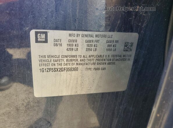 1G1ZF5SX2GF358360 2016 CHEVROLET MALIBU Blue 