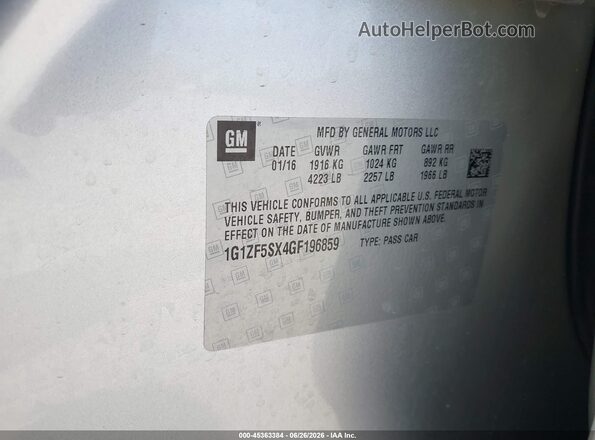 1G1ZF5SX4GF196859 2016 CHEVROLET MALIBU Silver ძრავის განყოფილების ხედი