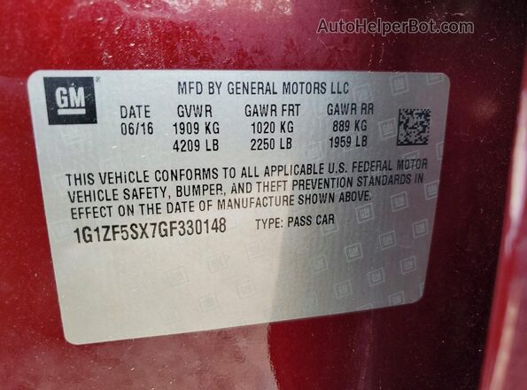 1G1ZF5SX7GF330148 2016 CHEVROLET MALIBU Maroon VIN կոդի պիտակի տեսք