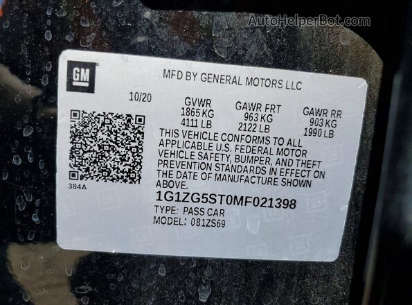 1G1ZG5ST0MF021398 2021 CHEVROLET MALIBU Black Vista del compartimento del motor