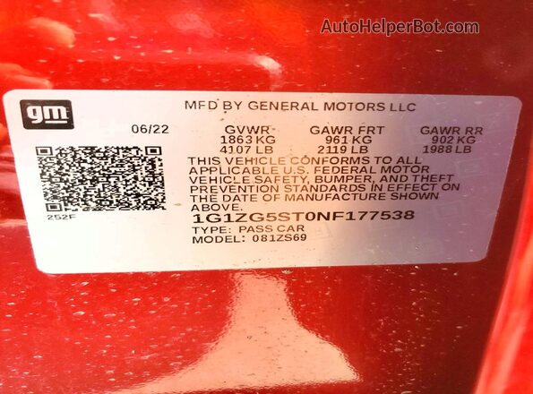 1G1ZG5ST0NF177538 2022 CHEVROLET MALIBU Red 