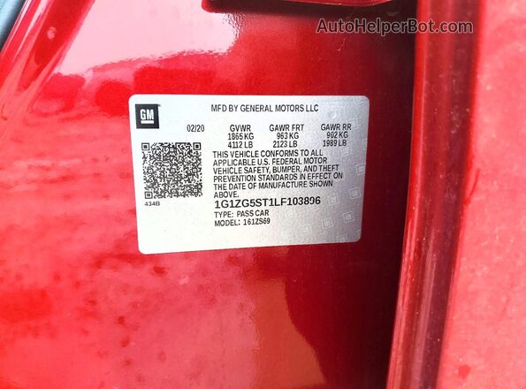 1G1ZG5ST1LF103896 2020 CHEVROLET MALIBU Красный Вид подкапотного пространства