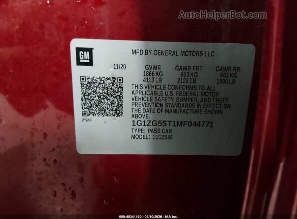 1G1ZG5ST1MF044771 2021 CHEVROLET MALIBU Red Engine compartment view