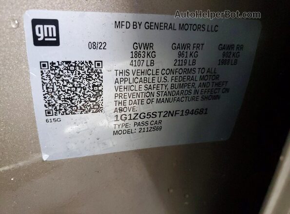 1G1ZG5ST2NF194681 2022 CHEVROLET MALIBU Tan Вид підкапотного простору