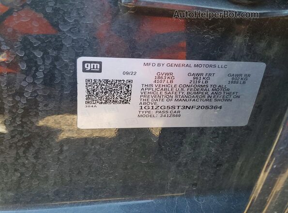 1G1ZG5ST3NF205364 2022 CHEVROLET MALIBU Black Շարժիչի բաժամունքի տեսք