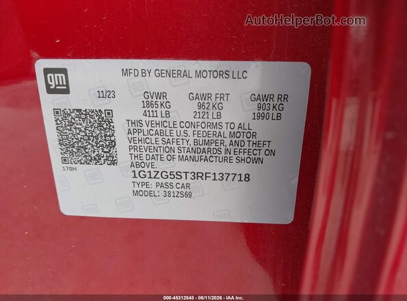 1G1ZG5ST3RF137718 2024 CHEVROLET MALIBU Red 