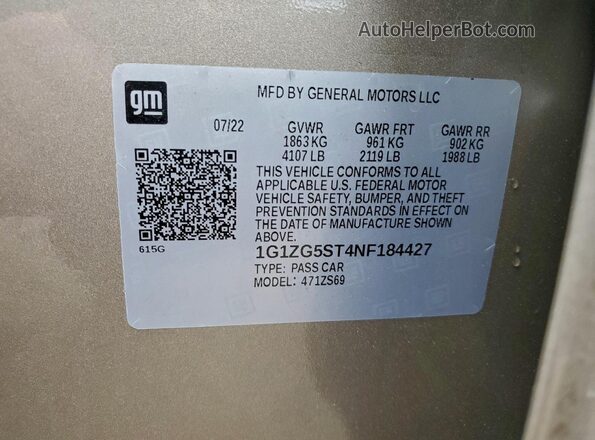 1G1ZG5ST4NF184427 2022 CHEVROLET MALIBU Желто-коричневый Вид подкапотного пространства