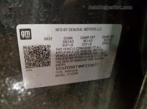 1G1ZG5ST4NF214977 2022 CHEVROLET MALIBU Black 