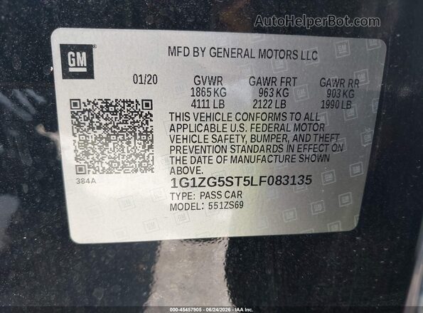 1G1ZG5ST5LF083135 2020 CHEVROLET MALIBU Black Engine compartment view