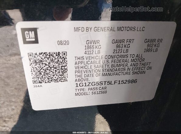 1G1ZG5ST5LF152986 2020 CHEVROLET MALIBU Black Widok komory silnika