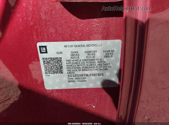 1G1ZG5ST6LF087825 2020 CHEVROLET MALIBU Red Vista del compartimento del motor