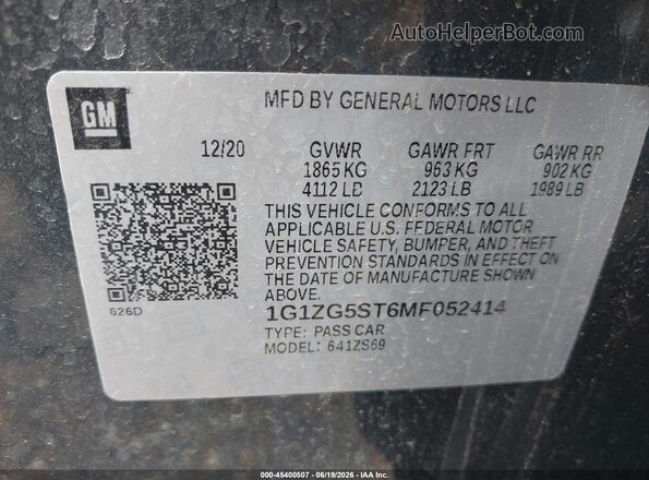 1G1ZG5ST6MF052414 2021 CHEVROLET MALIBU Black Widok komory silnika