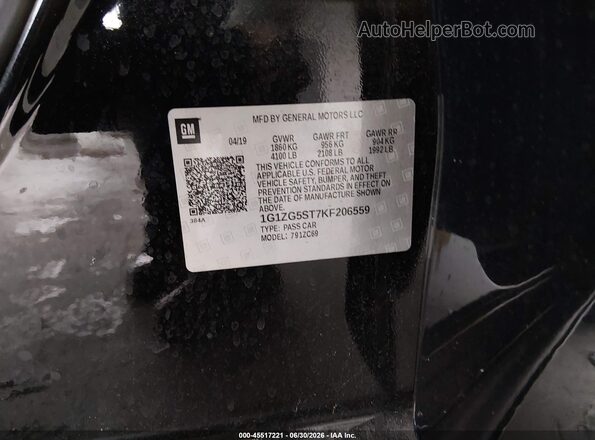 1G1ZG5ST7KF206559 2019 CHEVROLET MALIBU Черный Вид подкапотного пространства