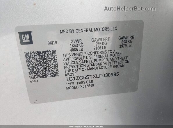 1G1ZG5STXLF030995 2020 CHEVROLET MALIBU Gray Vista del compartimento del motor