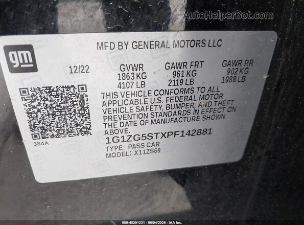 1G1ZG5STXPF142881 2023 CHEVROLET MALIBU Black Vista del compartimento del motor