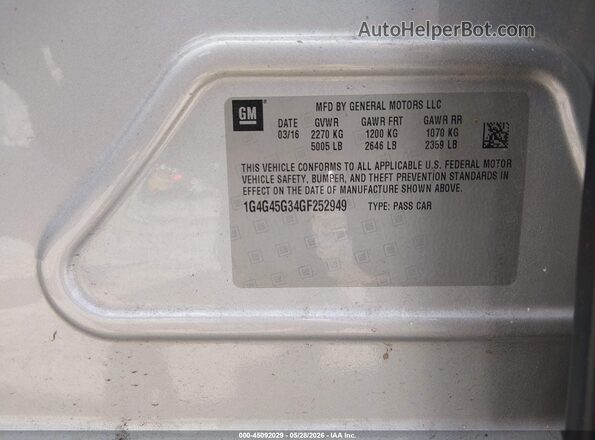 1G4G45G34GF252949 2016 BUICK LACROSSE Gray Շարժիչի բաժամունքի տեսք