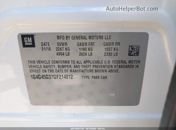 1G4G45G37GF214812 2016 BUICK LACROSSE White Vista del compartimento del motor