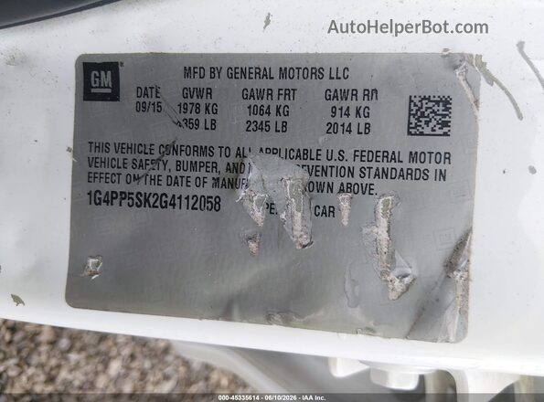 1G4PP5SK2G4112058 2016 BUICK VERANO Белый Вид подкапотного пространства