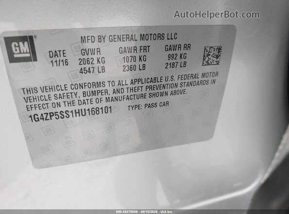 1G4ZP5SS1HU168101 2017 BUICK LACROSSE Silver Շարժիչի բաժամունքի տեսք