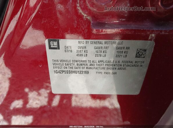 1G4ZP5SS8HU123169 2017 BUICK LACROSSE Red Вид підкапотного простору