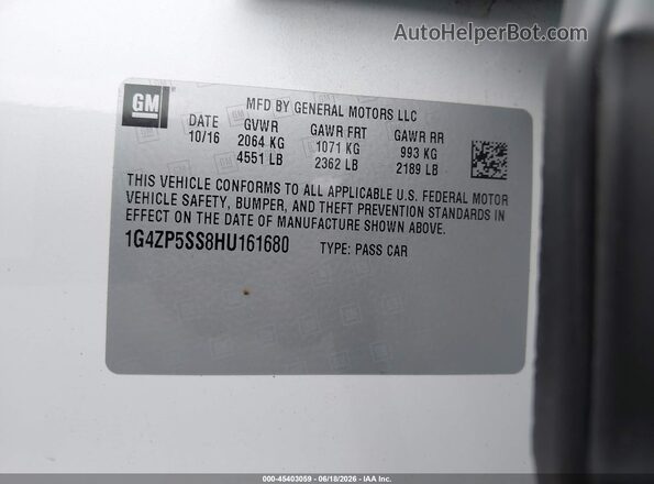 1G4ZP5SS8HU161680 2017 BUICK LACROSSE White Engine compartment view