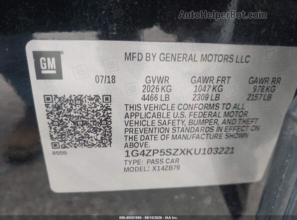1G4ZP5SZXKU103221 2019 BUICK LACROSSE Black Engine compartment view