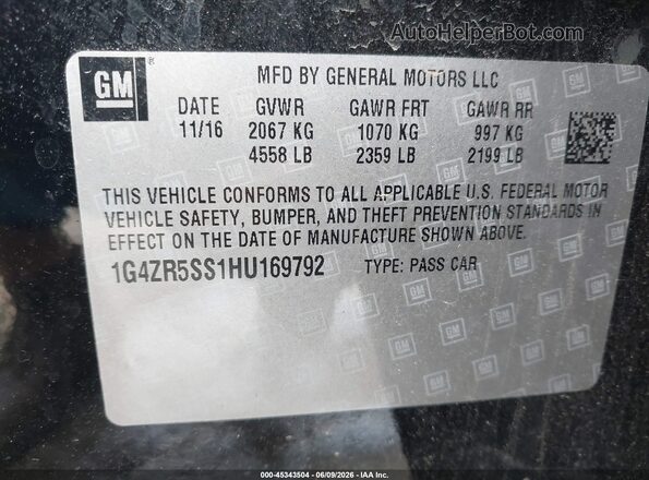 1G4ZR5SS1HU169792 2017 BUICK LACROSSE Black Engine compartment view