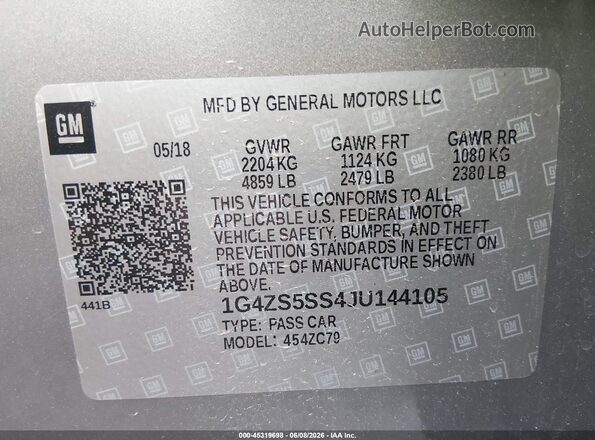 1G4ZS5SS4JU144105 2018 BUICK LACROSSE Gray Вид підкапотного простору