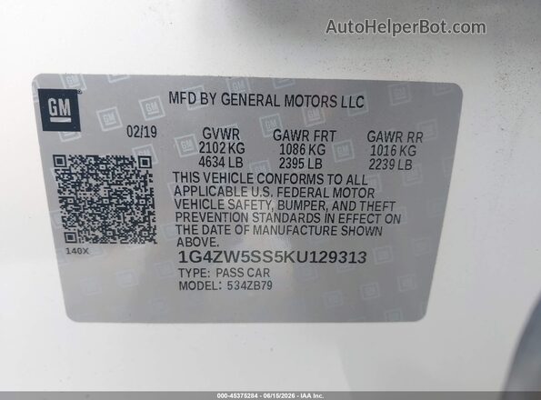1G4ZW5SS5KU129313 2019 BUICK LACROSSE White Widok komory silnika