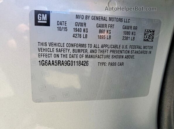 1G6AA5RA9G0118426 2016 CADILLAC ATS Silver 