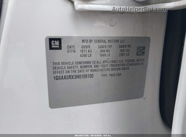 1G6AA5RX3H0109100 2017 CADILLAC ATS White Widok komory silnika